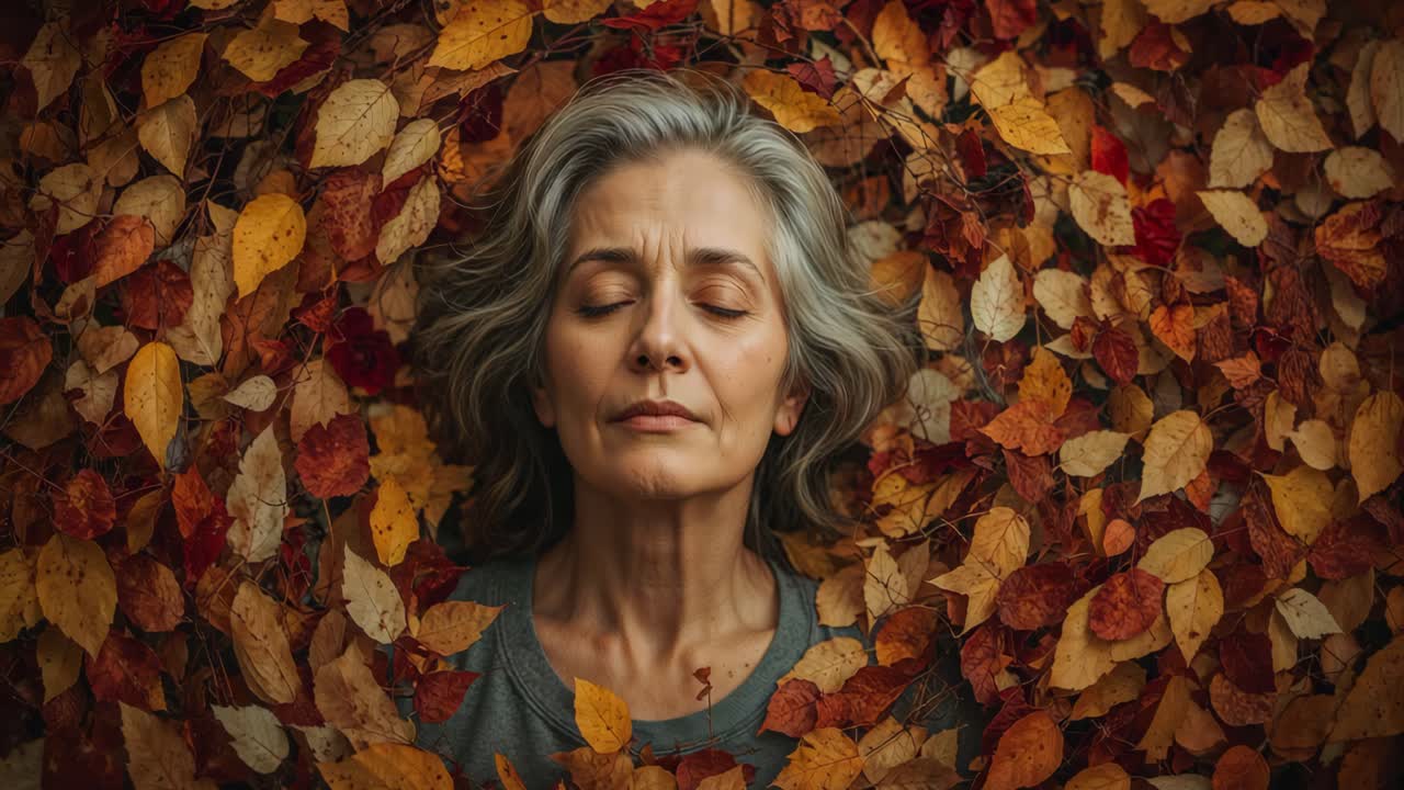 Serene Woman in Autumn Leaves