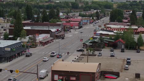 pinedale, wyoming, showcasing a small town with streets and parked cars, aerial view