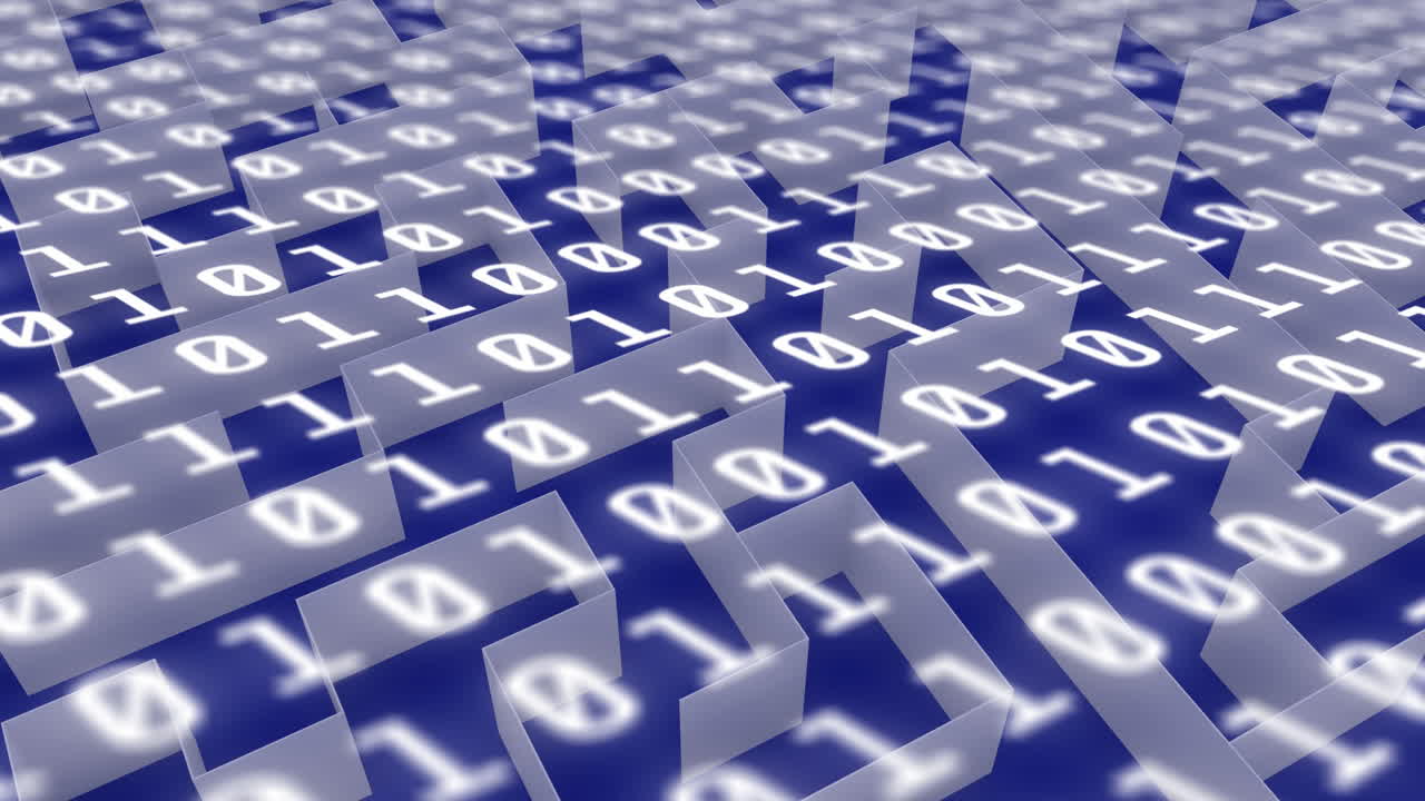 Animation of binary coding data processing over maze