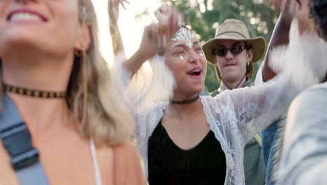 dance, festival and music with woman in crowd