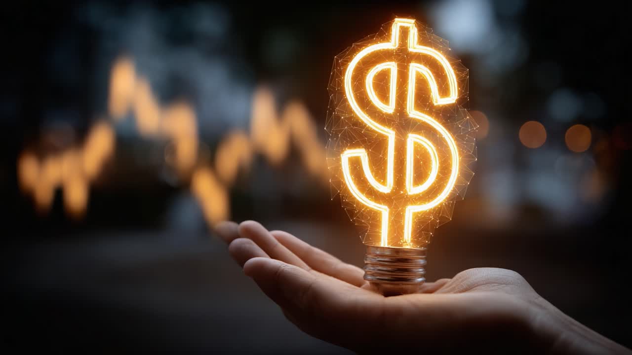 Illuminated Dollar Symbol in Hand Signifying Financial Growth with a Rising Trend Graph in the Background Representing Investment Opportunities