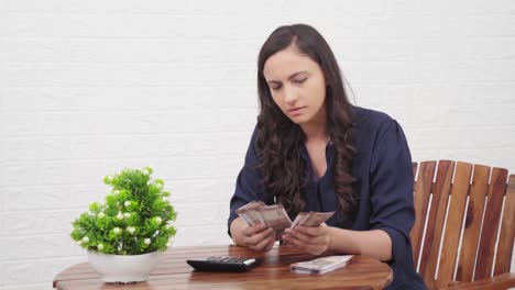 ama de casa india haciendo las cuentas del hogar