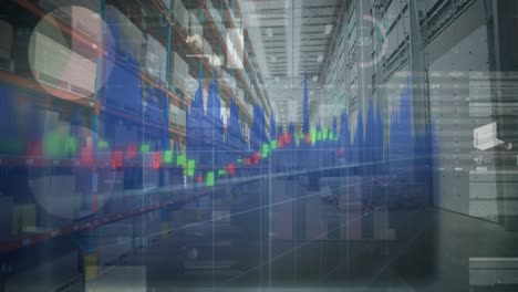 animation of statistics processing over warehouse in background