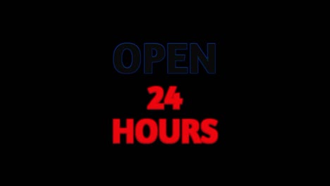 neon video of the words open 24 hours flashing alternately on a black background, 4k 60 fps