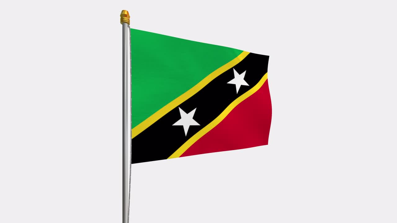 video de bucle de saint kitts y nevis bandera revoloteando en el viento, vídeo en cámara lenta de 4k, con canal alfa