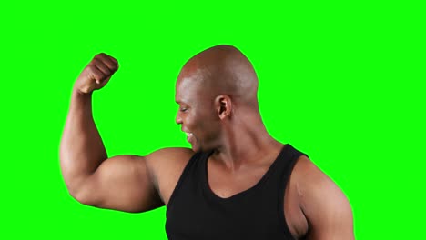 muscular man with meat flexing muscles