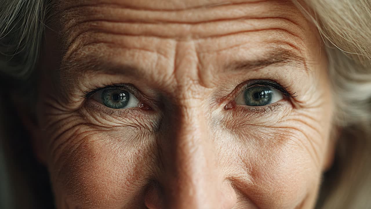 A Close-Up Exploration of a Mature Woman's Face Revealing Deep Character Lines, Expressive Eyes, and the Intricacies of Aging Emphasizing Emotion and Wisdom