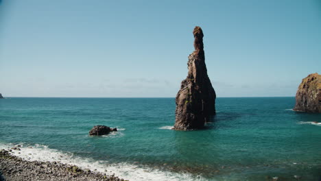 volcanic rocky formation and seascape on ribeira da janela, madeira, portugal - panning shot