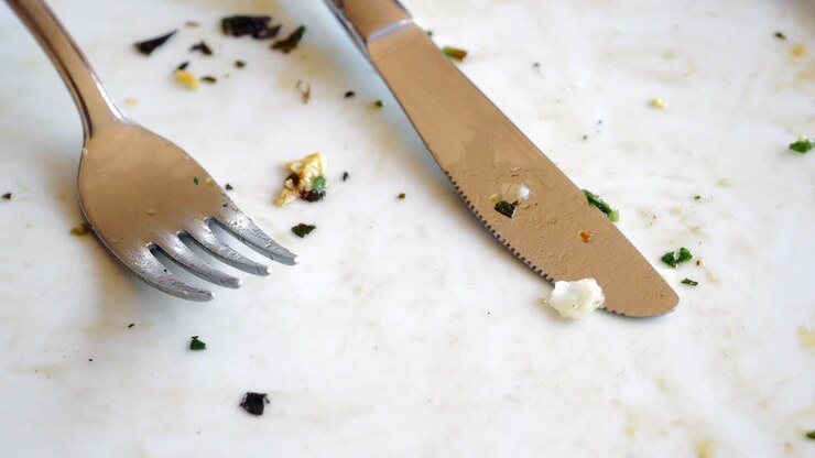 Empty plate with fork and knife