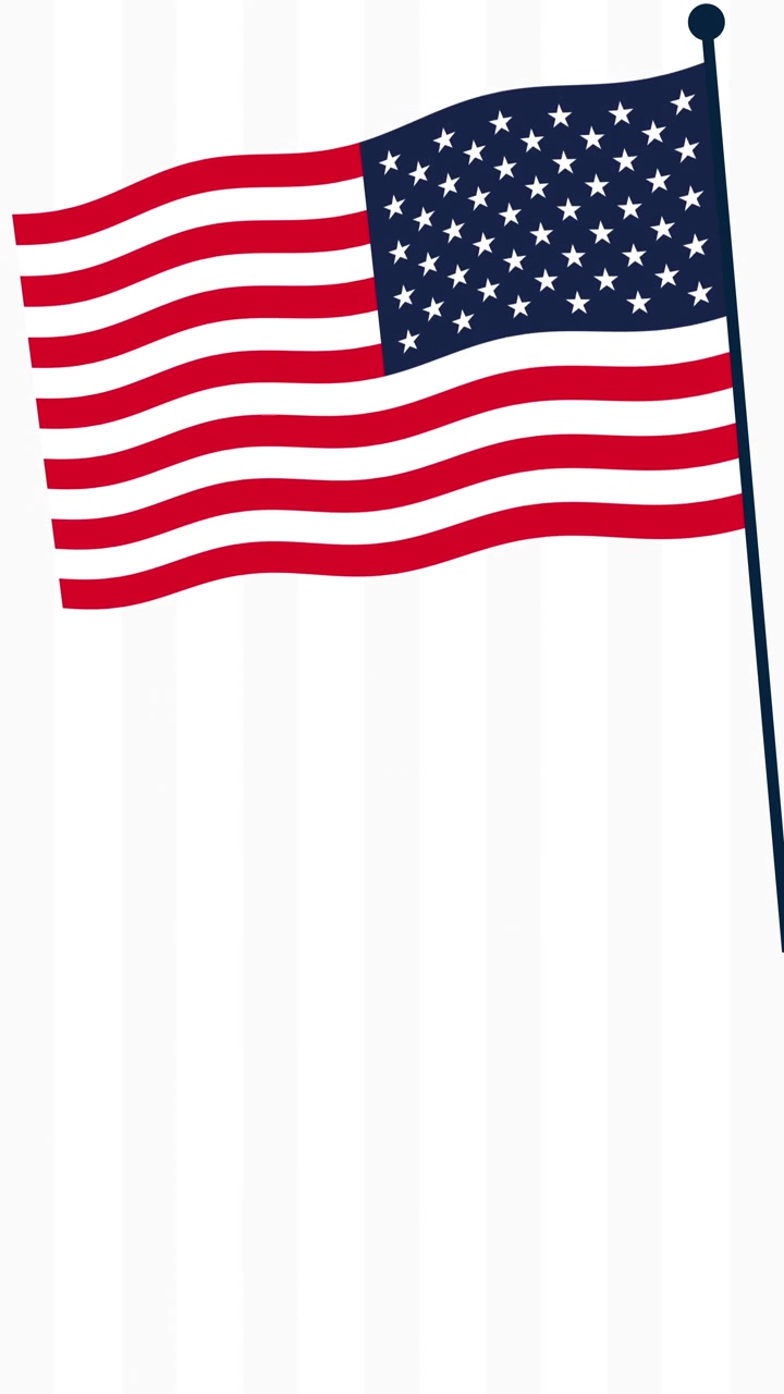 Animert amerikansk flagg som vaier på flaggstang med hvit bakgrunn