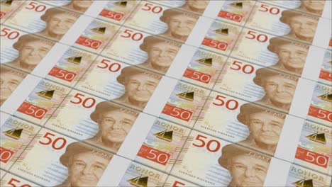 50 swedish krona banknotes printing by a money press