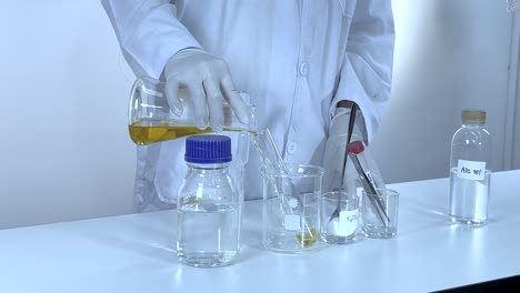 scientist conducts a vibrant chemical reaction using potassium carbonate in a controlled lab setting with precise measurements