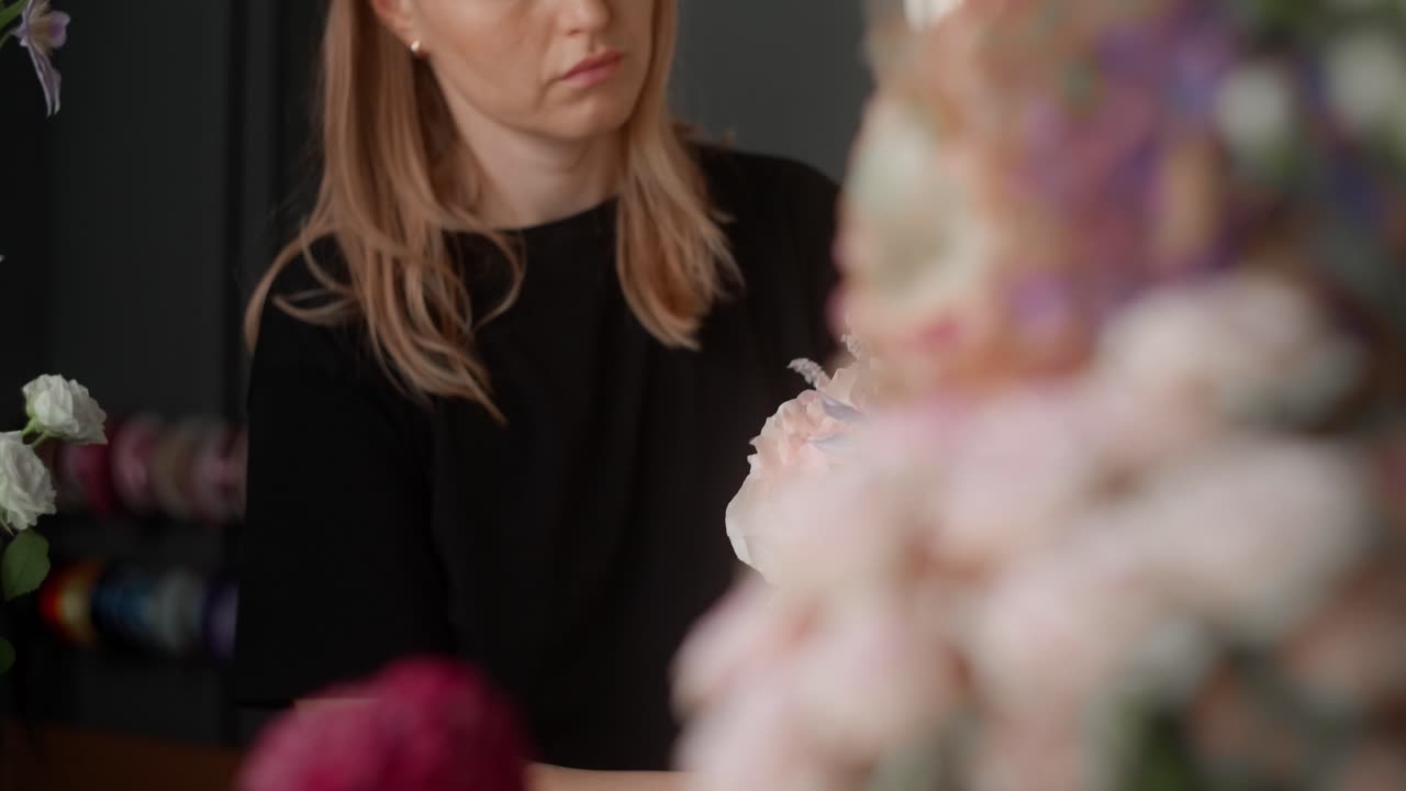 Woman making a floral arrangement
