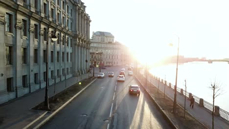 city street sunset view in st. petersburg, russia