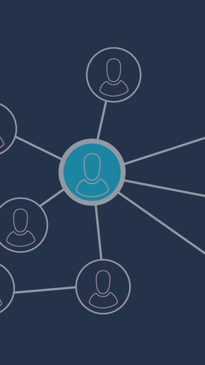 Animazione di reti di connessioni con icone ed elaborazione dati