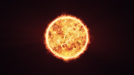 Weitwinkelaufnahme-Eines-Planeten,-Der-Die-Sonnenoberfläche-Umkreist