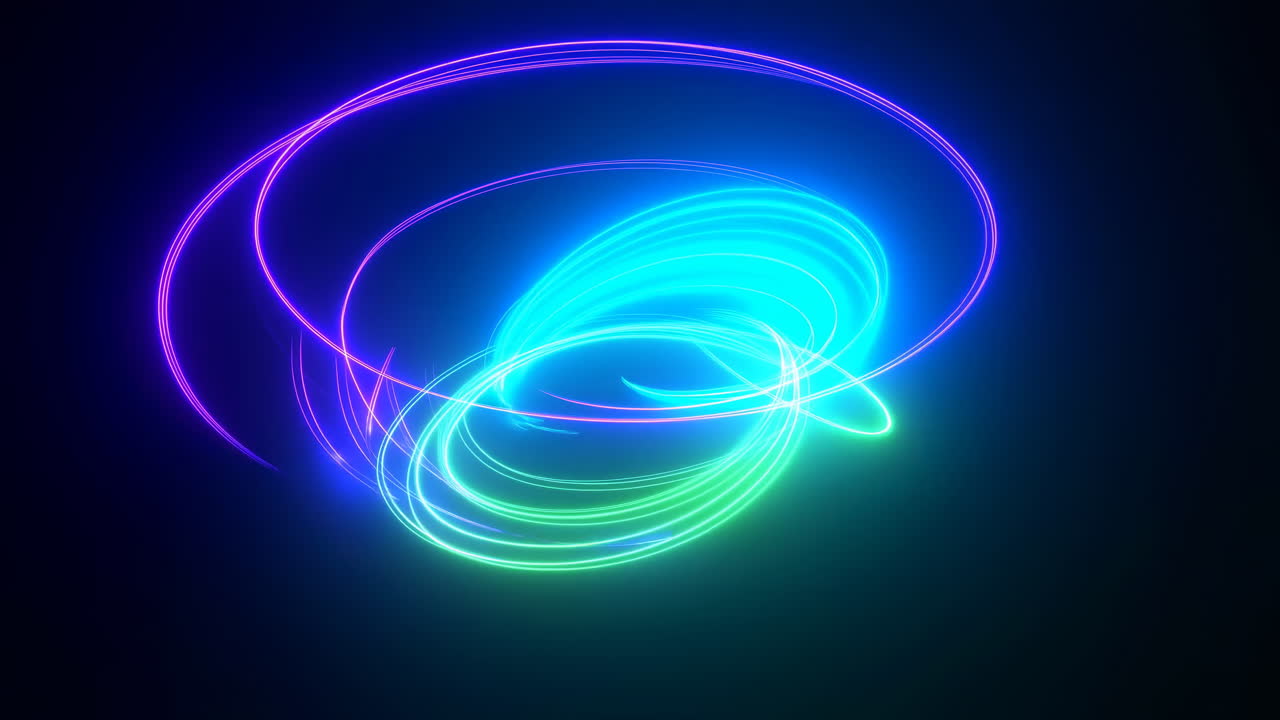 Abstract Glowing Neon Light Trails Swirling on Dark Background