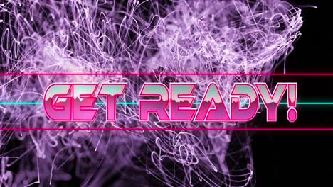 Animation-Von-„Get-Ready“-Text-In-Rosa-Metallischen-Buchstaben-über-Der-Explosion-Violetter-Lichtspuren