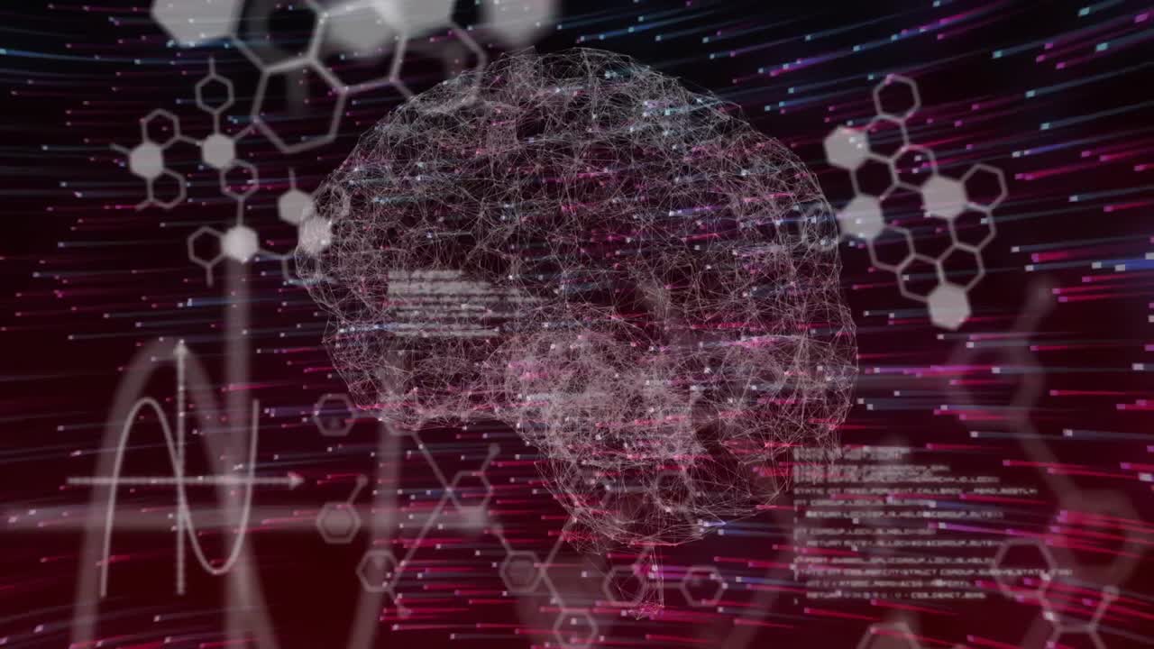animación del cerebro digital con procesamiento de datos sobre rastros de luz sobre fondo negro