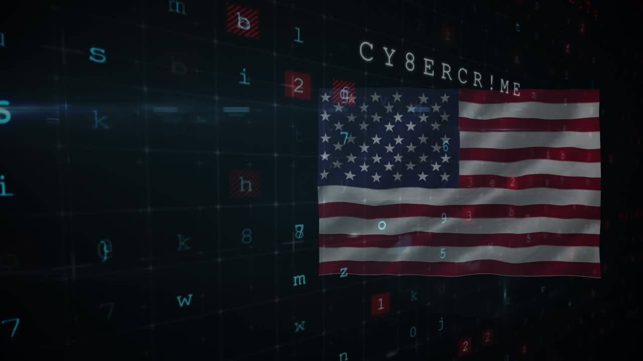 conceptos de seguridad cibernética procesamiento de datos contra la bandera de los ee.uu.