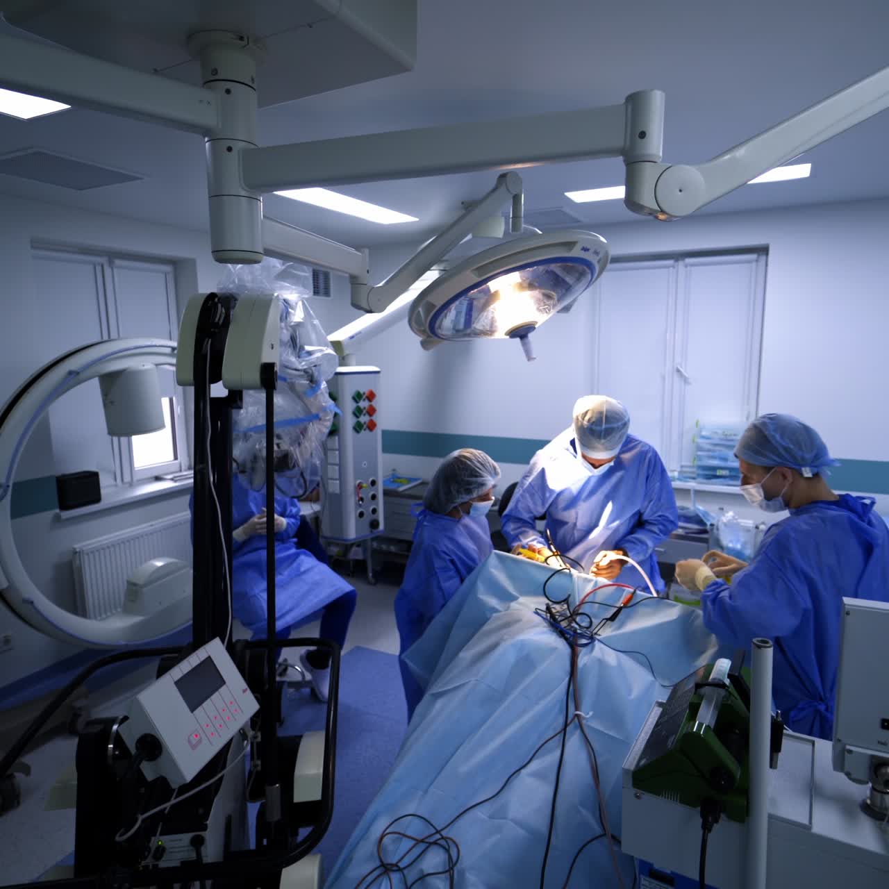 Neurosurgeons working in operation ward. Operative neurosurgery specialists