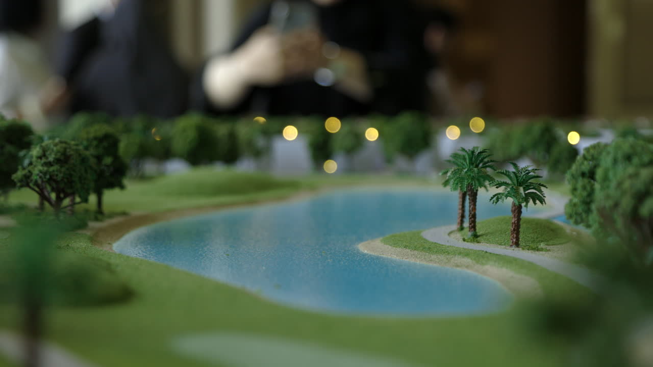 Modell av bostadsområde med golfbana