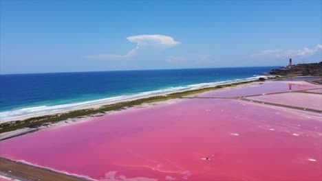 a stunning aerial view of the red-colored salt lagoons at salinas de pampatar, isla de margarita, venezuela. witness the traditional salt harvesting methods and the beauty of this natural habitat.