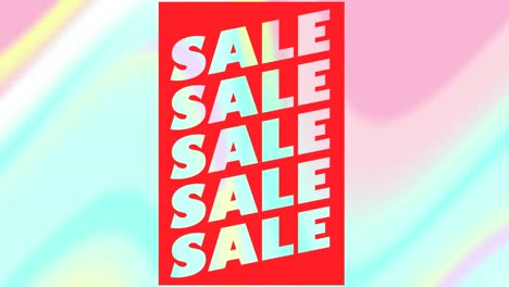 Animation-of-sale-text-on-red-banner-and-rainbow-background