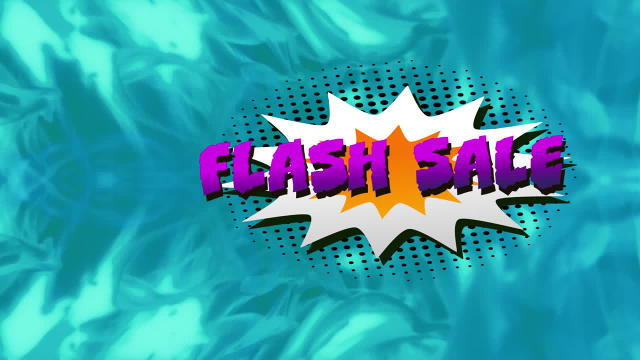 플래시 판매 텍스트 오버 레트로 스피치 버블 블루 배경에 디지털 파도에 대항