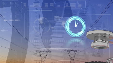 animación de relojes que se mueven rápidamente, engranajes y procesamiento de datos financieros.