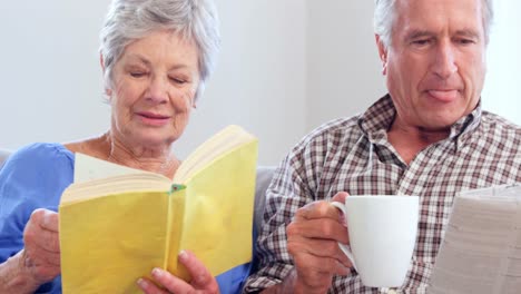 Cute-elderly-couple-reading-