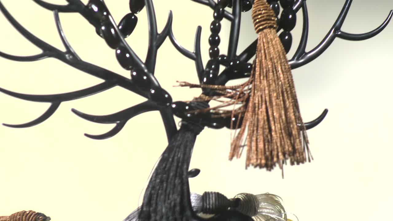 플라스틱과 함께 회전 테이블에 은 검은 보석을 위해