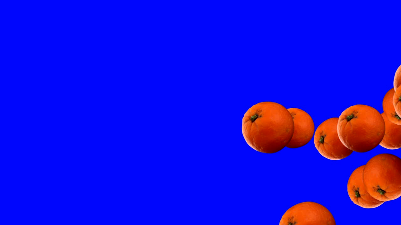 animación de transición de frutas naranja en pantalla azul tecla de croma