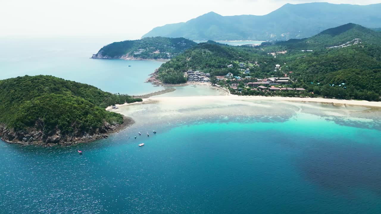 Drone reveal Ko Pha Ngan or Koh Phangan Island in Gulf of Thailand , Koh Nang Yuan Island