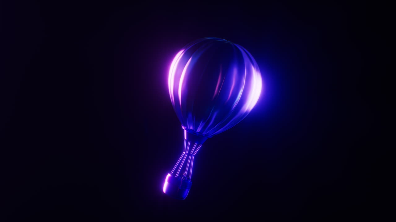 animación en bucle de globo de aire caliente con efecto de luz de neón oscuro, renderización 3d.
