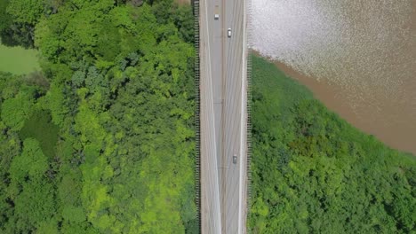 aerial view on the mauricio báez bridge with the higuamo river in the background, murky waters