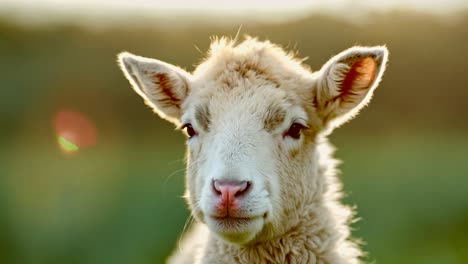 lamb posing gracefully in a sunlit field during sunset, showcasing its fluffy white coat against the vibrant sky