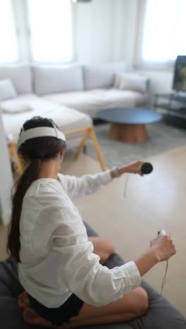 woman experiencing vr technology at home