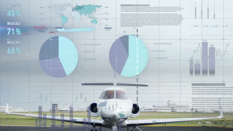 Animation-Der-Verarbeitung-Finanzieller-Daten-über-Einem-Flugzeug