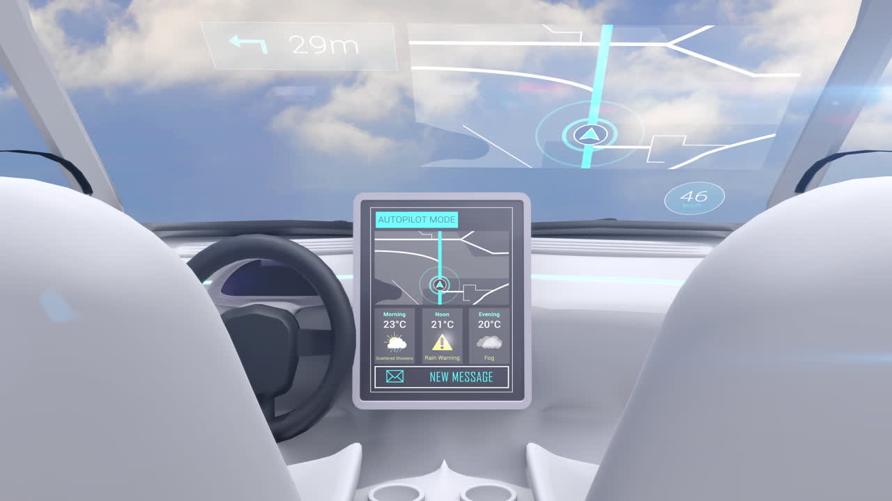 pantalla de simulación de videojuego que muestra la cabina del coche conduciendo en el cielo