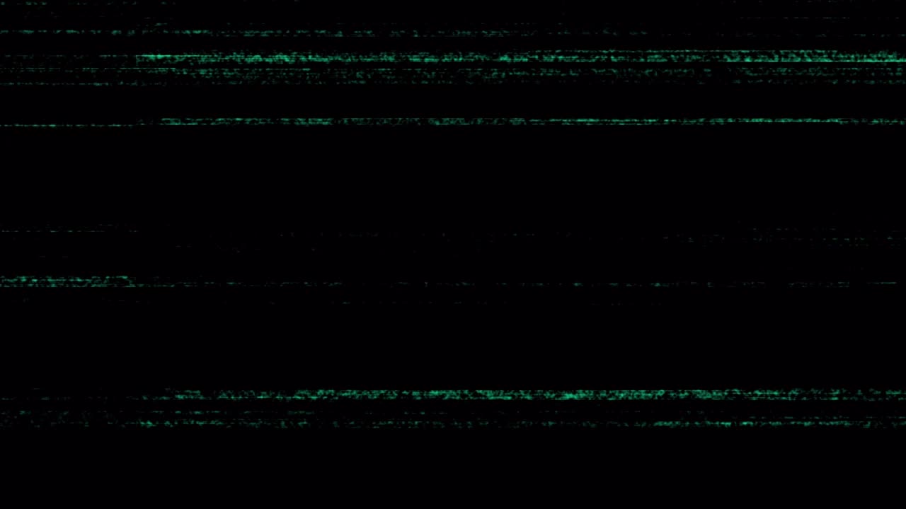Dynamic vhs tape glitch with green, blue, and cyan horizontal distortion bands. Use as overlay for retro 80s, 90s, or cyber-themed projects
