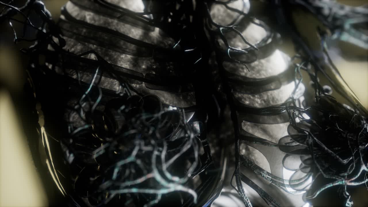 escaneo del cuerpo humano con pulmones y tráquea brillantes