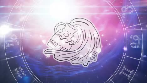 Animación-De-La-Rueda-Giratoria-Del-Signo-Del-Zodiaco-Con-El-Signo-De-Acuario-Y-Estrellas