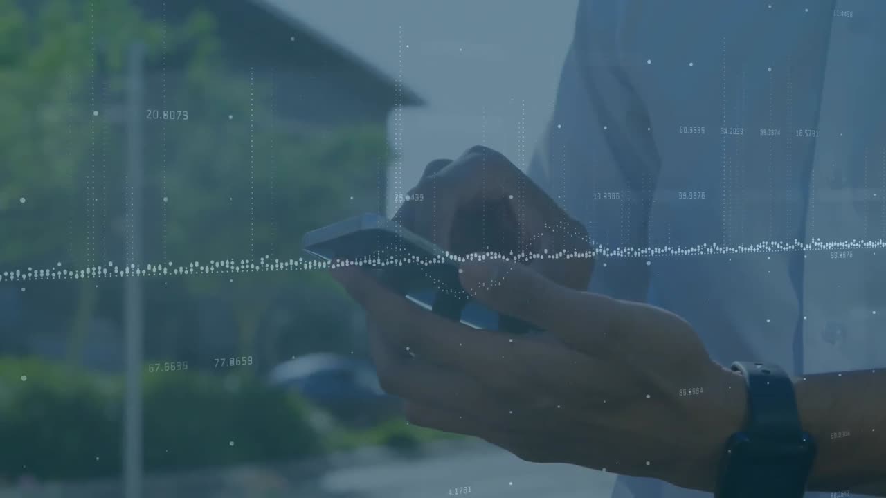 animazione dell'elaborazione dei dati sull'uomo utilizzando lo smartphone