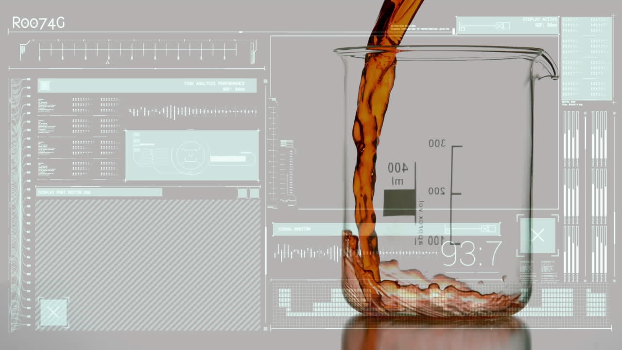 Digital composite of a liquid and measuring beaker