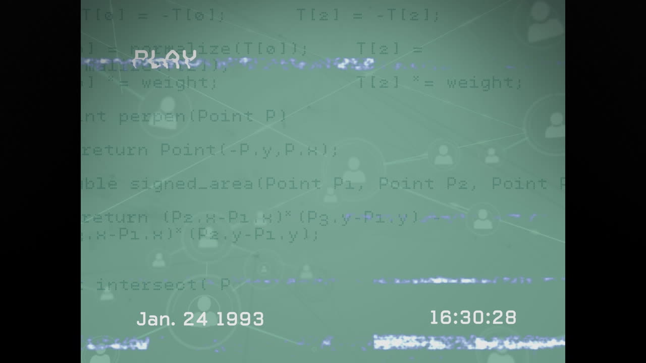 animación de la pantalla con interfaz digital, red de conexiones y procesamiento de datos con fallas