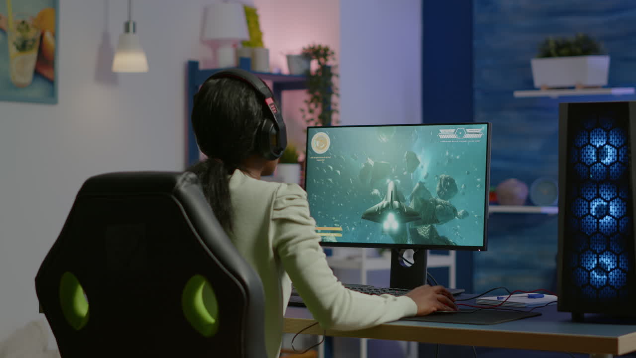 Professional eSport gamer putting headset before playing