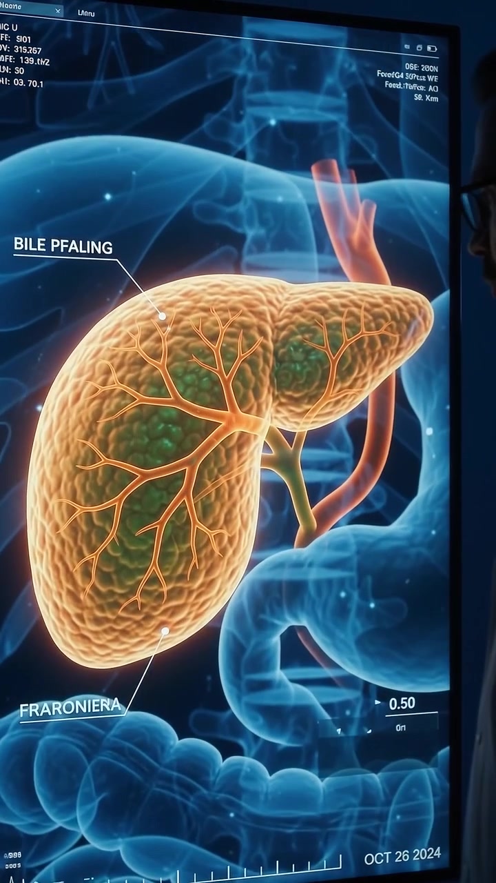 Doctor Examining Digital Liver Anatomy Scan on Large Touchscreen