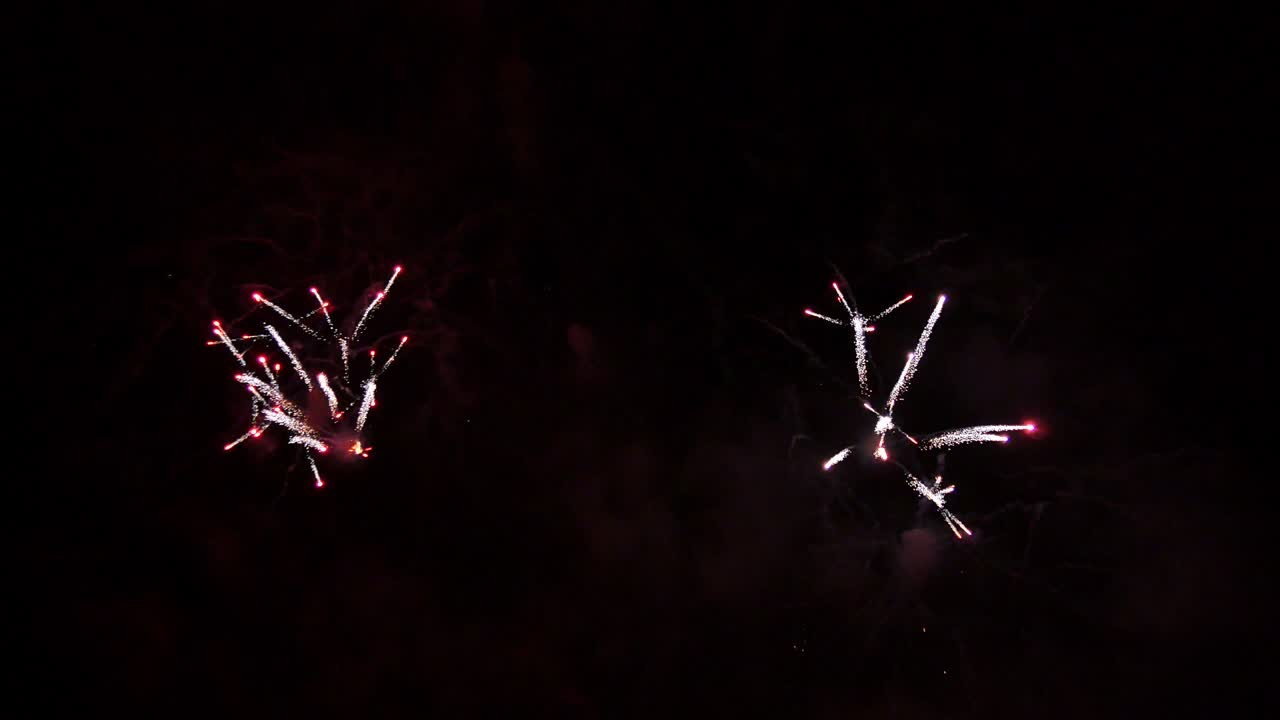 Bright Fireworks Rockets at Night