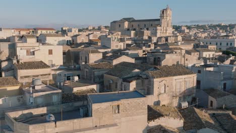 aerial view of modica alta val di noto sicily old baroque town and church south italy